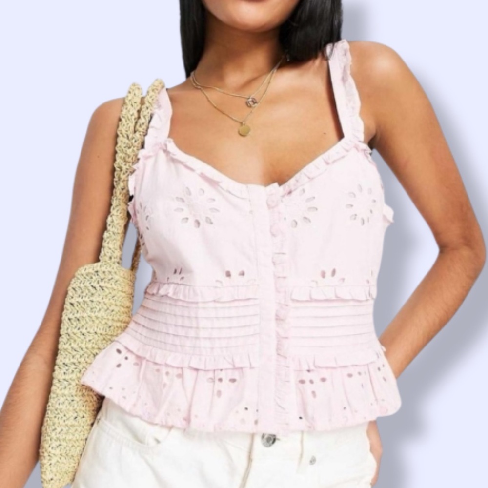 Topshop Pink Eyelet Ruffle Top